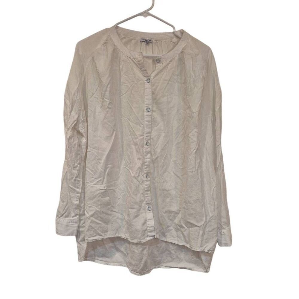 Splendid Women's White Cotton/Rayon Round Neck Long Sleeve Button Down Shirt